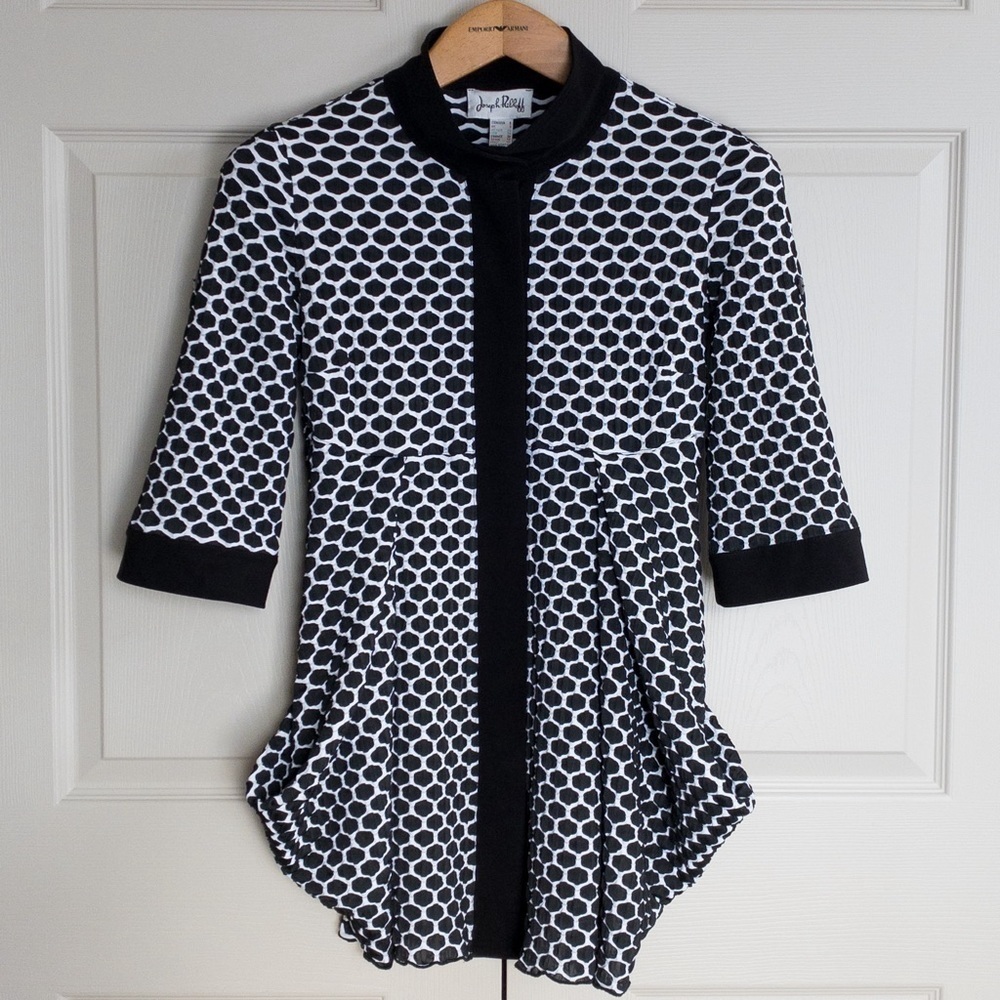 Joseph Ribkoff Black & White Honeycomb Button Front Tunic Top Size 6